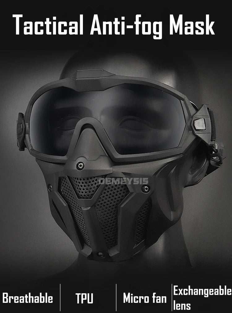 Tactical Full Face Airsoft Paintball Mask with Fan & Goggles