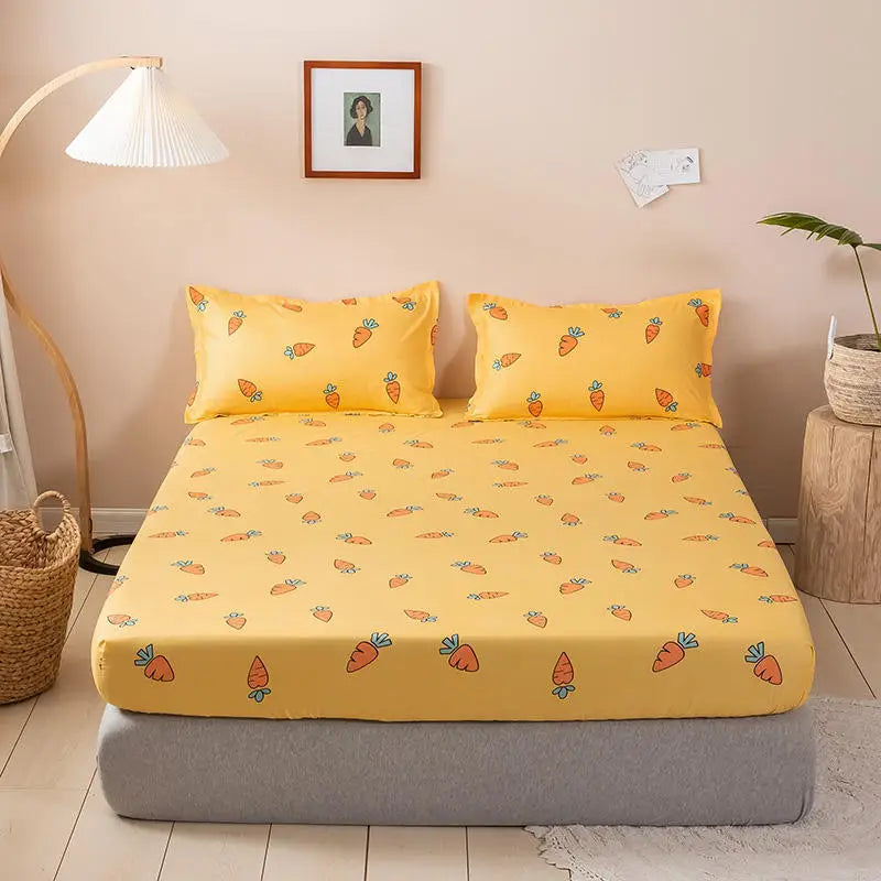 Bonenjoy Carrot Pattern Fitted Sheet – Elastic Mattress Cover, Twin to King, Adults & Kids