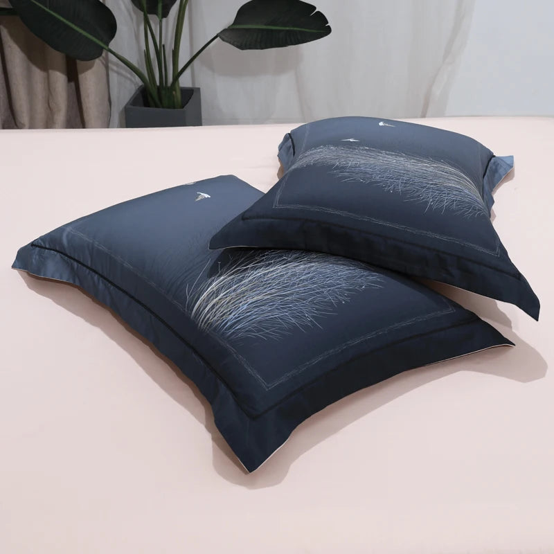 600TC Egyptian Cotton Bedding Set – Birds & Flowers Leaf Print, 16 Colors, Queen to US King
