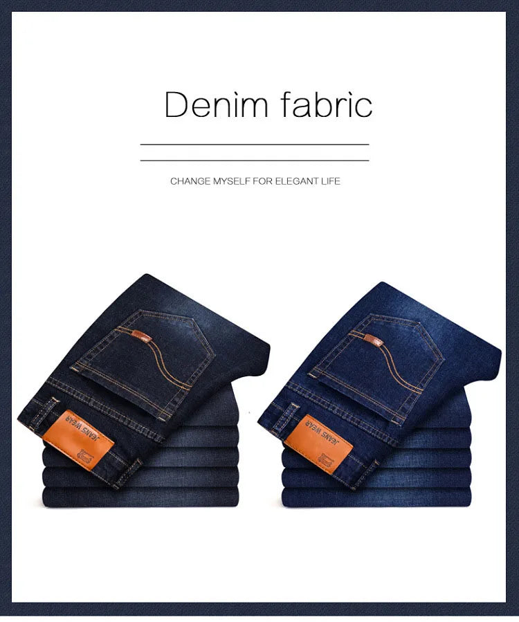 Men's Slim Straight Stretch Jeans — Classic Business Denim Pants