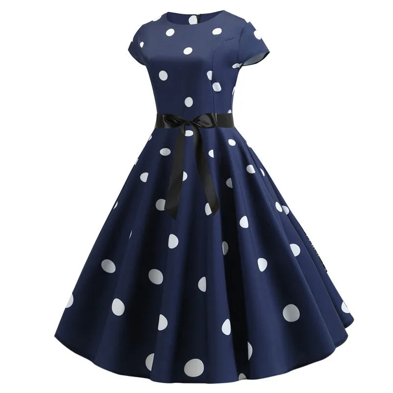 Women Summer Music Note Print Dress 50s 60s Robe Retro Swing Casual Vintage Party Dresses Vestidos