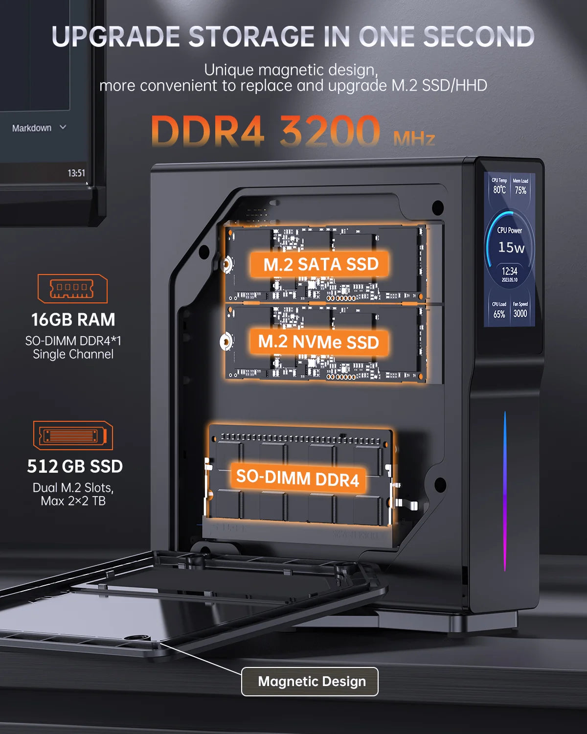 Intel 12th Gen Alder Lake N150 Mini PC – M.2 NVMe, 16GB DDR4, Dual HDMI, Win10/11, Vertical Tower