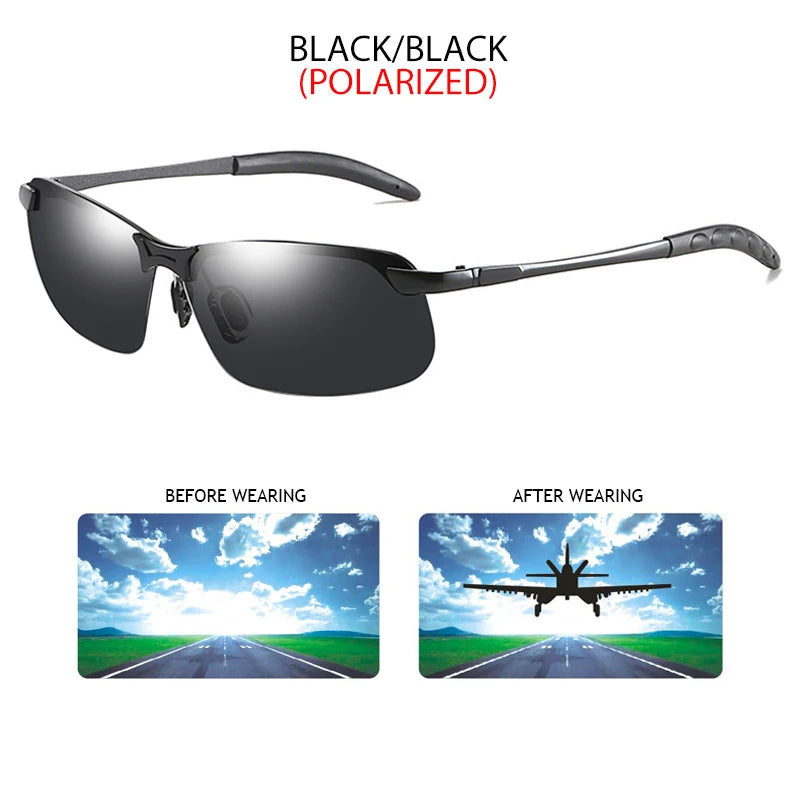 Half-Frame Photochromic Polarized Sunglasses | Vintage Metal Night Vision Driving Shades
