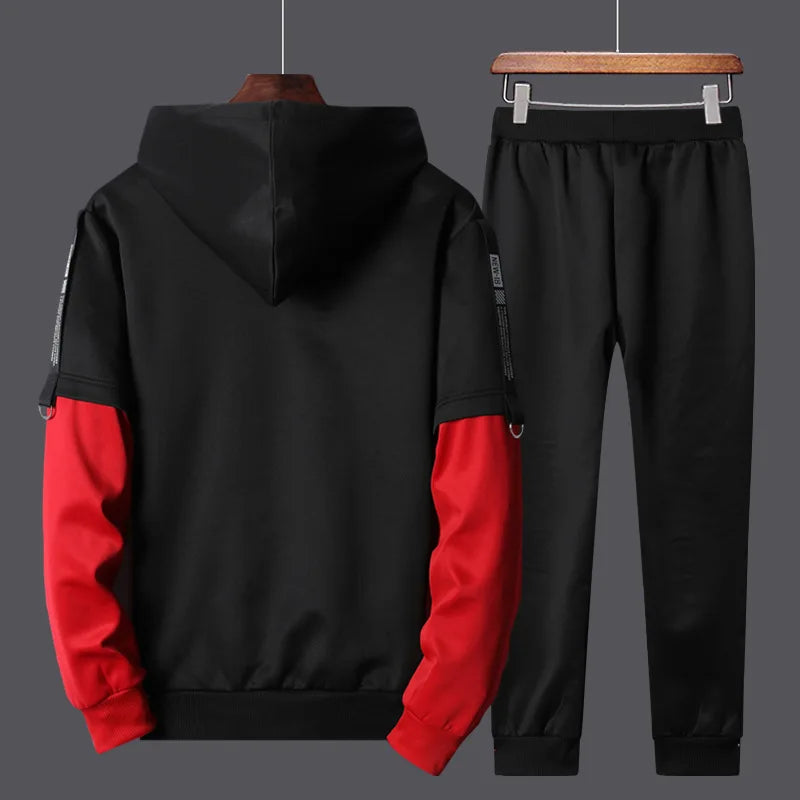 Men's Patchwork Hoodie & Sweatpants 2-Piece Tracksuit – Hip Hop Streetwear Set