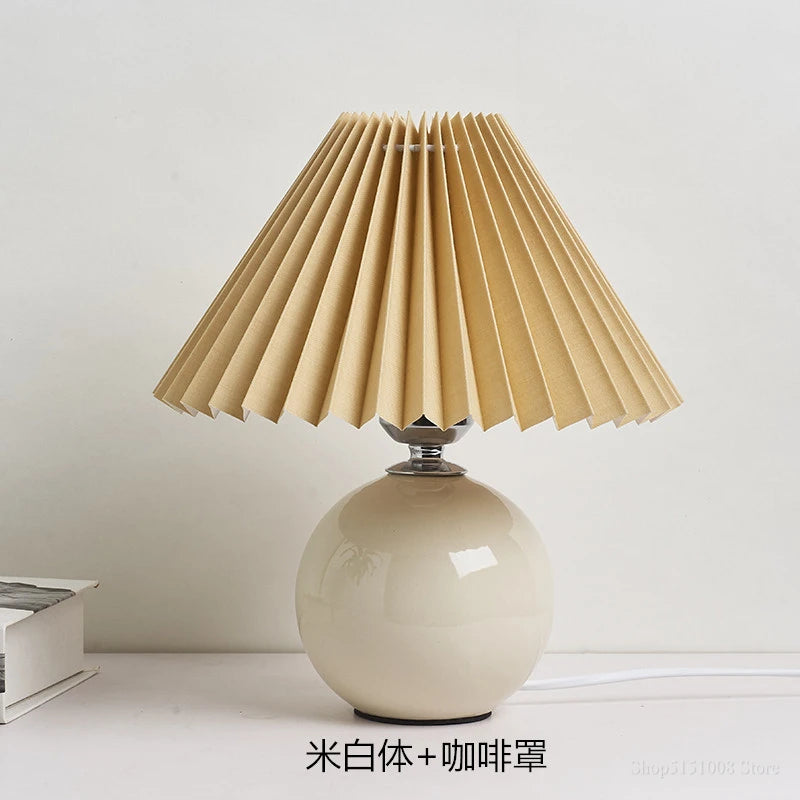 Ceramic Table Lamp – Pleated Fabric Shade