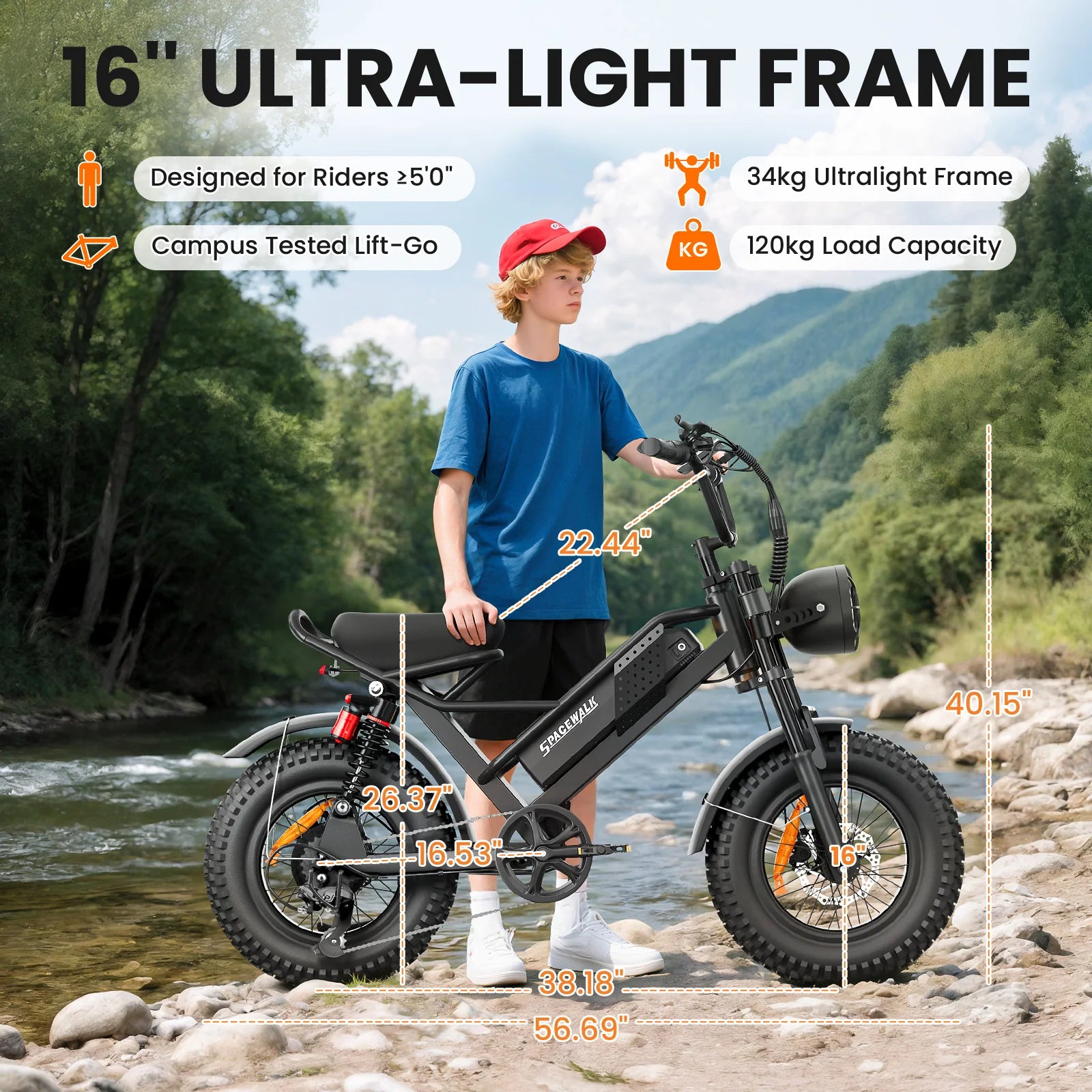 IP54 Waterproof 750W Electric Mountain Bike for Kids, Teens & Adults — 48V 15Ah 16" (US/UK Warehouse, Free Shipping)