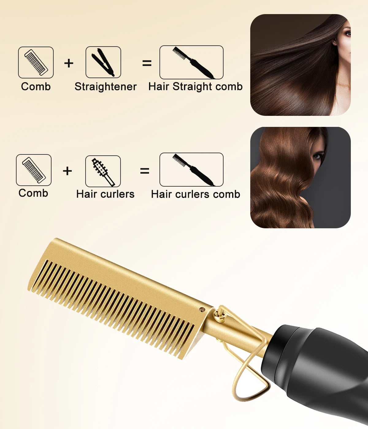 2-in-1 Hot Comb Hair Straightener — Electric Heating Comb for Straight & Wavy Styles