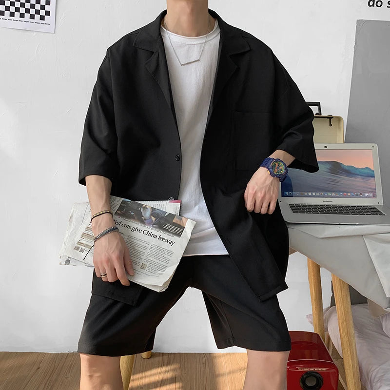 Men's Oversized Summer Jacket & Shorts Set – Korean Style 2-Piece Suit