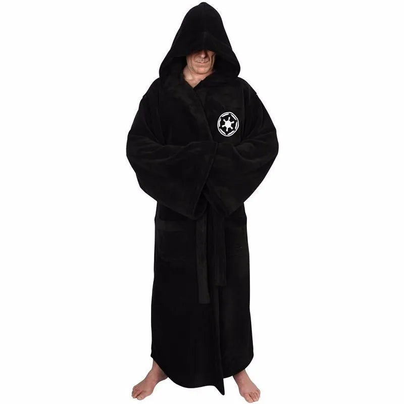 Men's Hooded Thick Flannel Robe | Star Print Winter Bathrobe Homewear