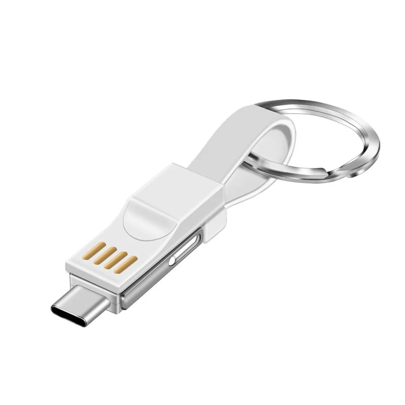 3-in-1 Magnetic Keychain USB Cable – Micro USB, USB-C & Lightning for iPhone & Android