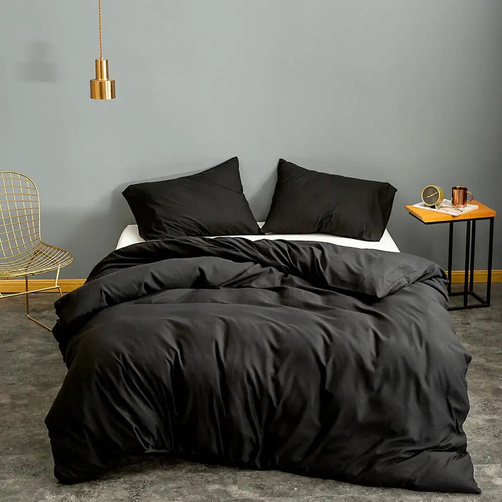 Black Microfiber Duvet Cover – King & Queen Size Comforter Cover with Pillowcase Option