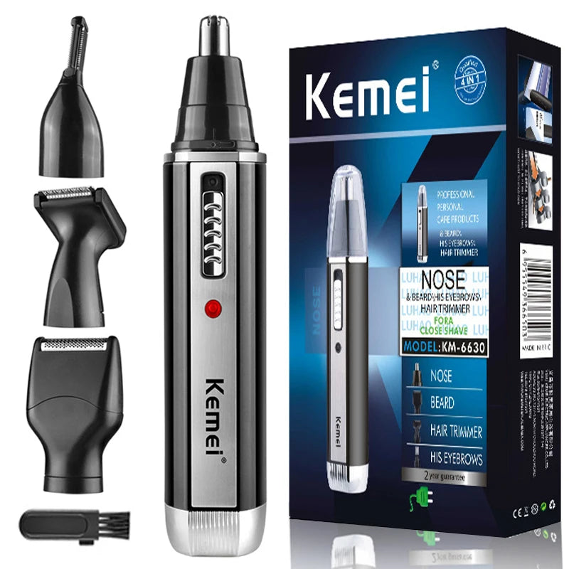 4-in-1 Rechargeable Nose, Ear & Beard Trimmer for Men – Eyebrow & Hair Removal Grooming Kit