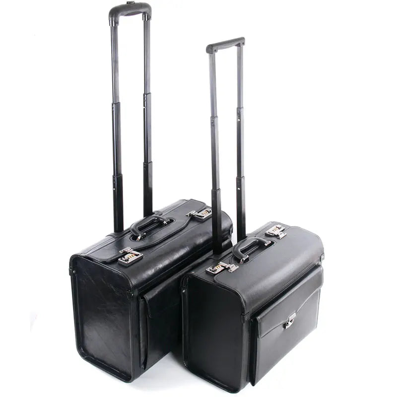 Retro PU Pilot Rolling Luggage – Cabin Trolley Suitcase
