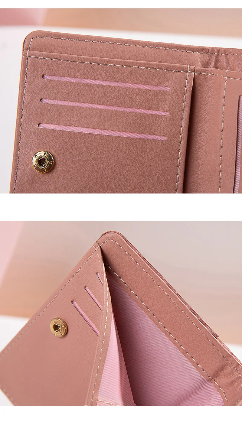 Women's PU Leather Wallet – Foldable Card Holder & Coin Purse for Ladies