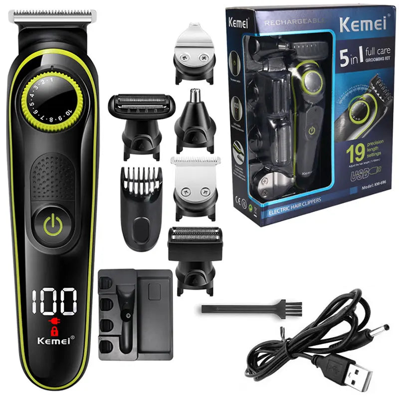 Kemei 696 All-in-One Hair Trimmer for Men – Adjustable Beard, Body, Nose & Ear Grooming Kit