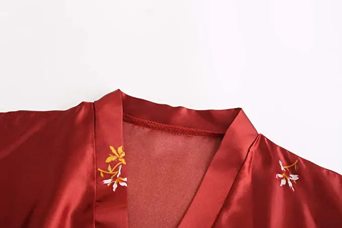 Silk Satin Floral Kimono Robe – Bridal Bridesmaid Short Bathrobe & Sleepwear for Women