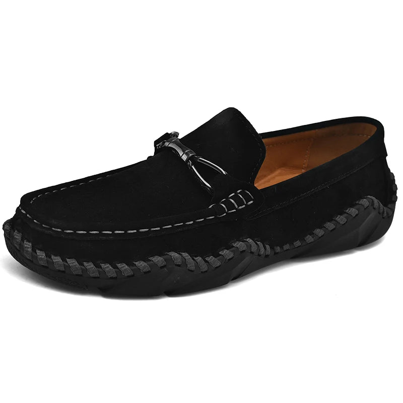 Men's Suede Genuine Leather Moccasin Loafers — Soft Driving Boat Shoes (Sizes 38-48)