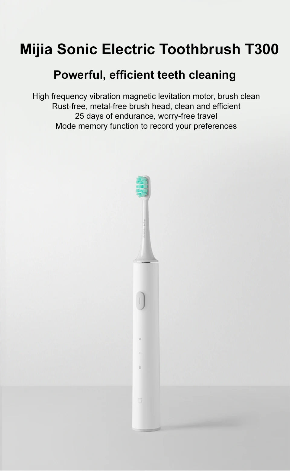 Xiaomi Mijia T300 Sonic Electric Toothbrush – 31,000 VPM, IPX7, 25-Day Battery, 3 Cleaning Modes