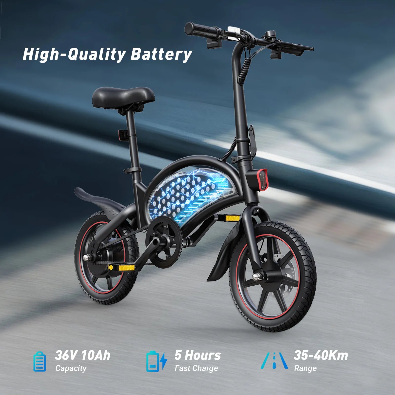 DYU 250W Folding Electric City Commuter Bike — 36V 10Ah 14" Urban Moped E-Bike, CE Certified