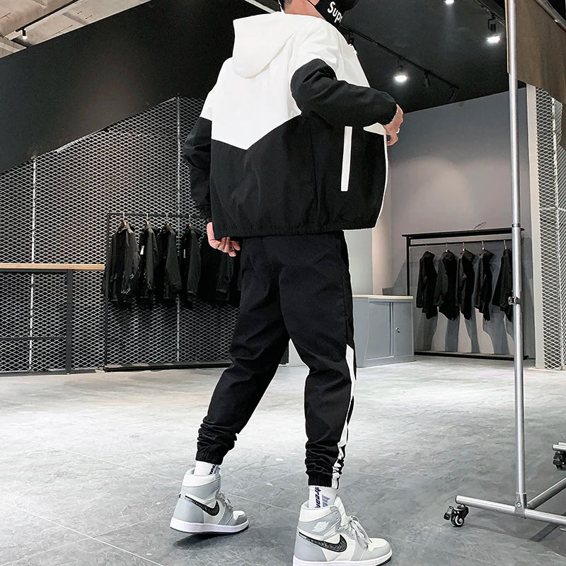 Men's Hip Hop Hooded Tracksuit Jacket & Pants Set – Jogger Sport 2-Piece Suit