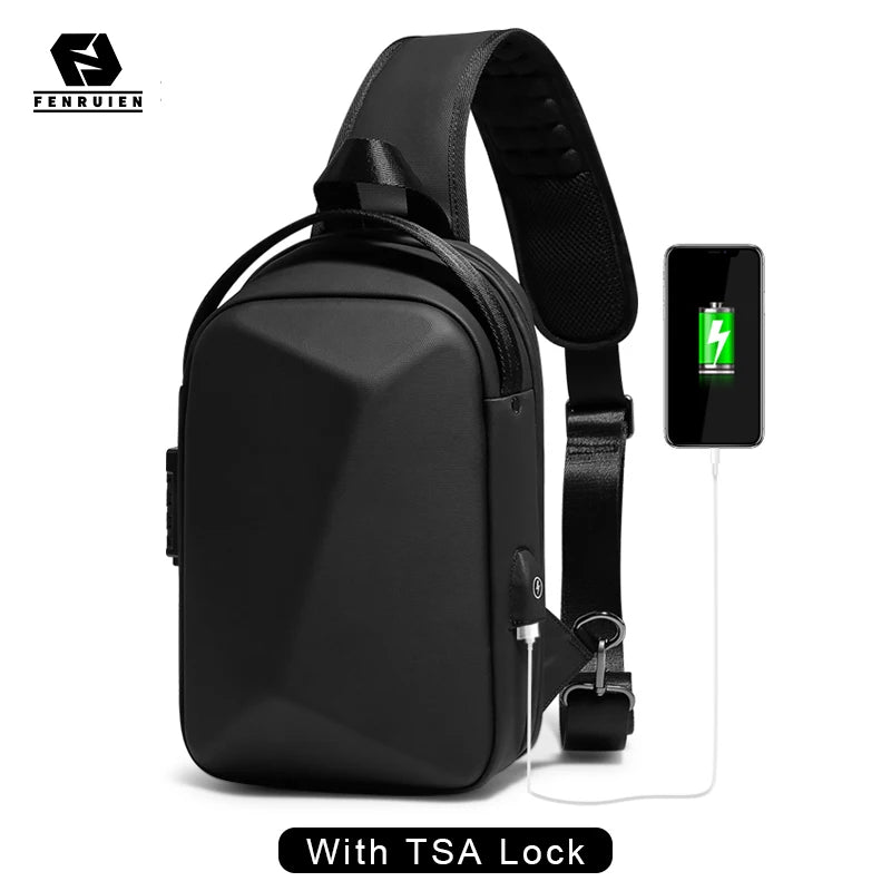 FENRUIEN Anti-Theft Waterproof Chest Pack – USB Charging Crossbody Shoulder Bag for Men
