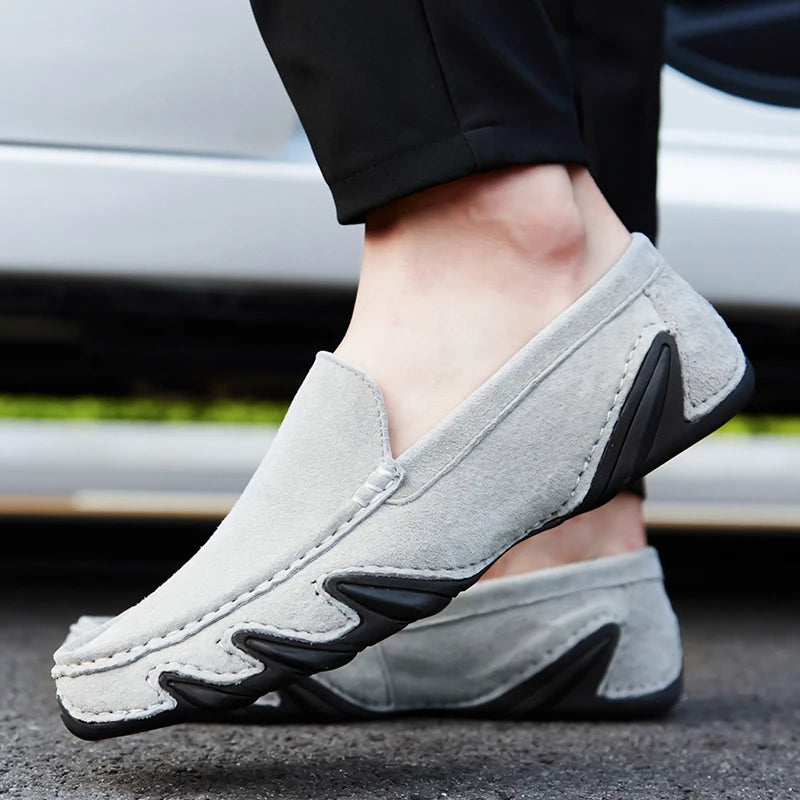 Men's Genuine Leather Slip-On Driving Shoes — Breathable Outdoor Walking Flats (Sizes 38-44)