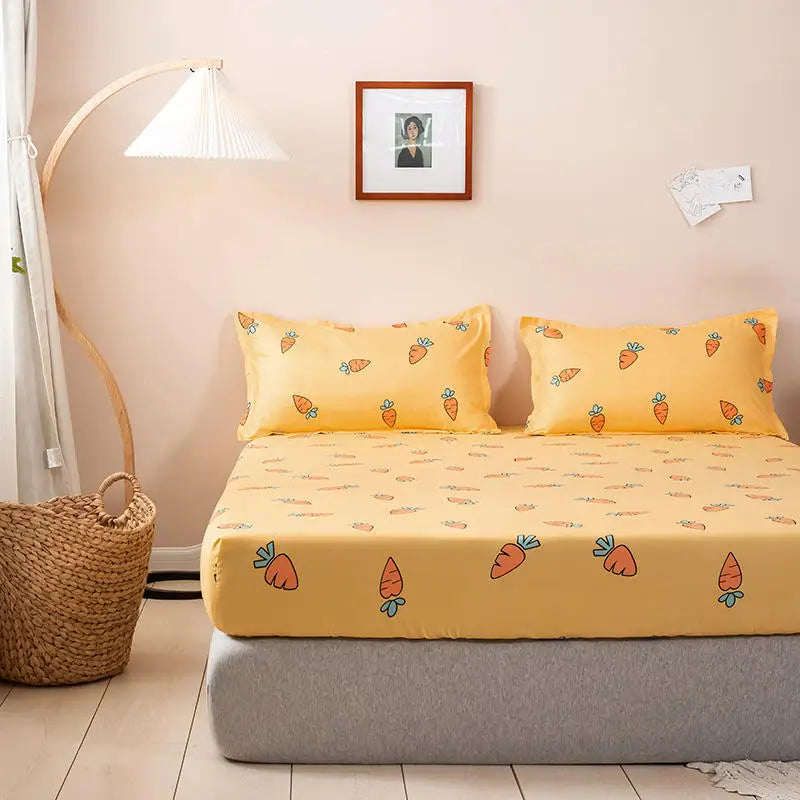 Bonenjoy Carrot Pattern Fitted Sheet – Elastic Mattress Cover, Twin to King, Adults & Kids