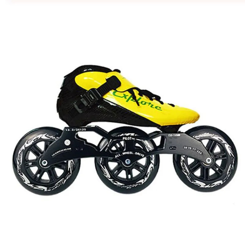 125mm 3-Wheel Marathon Inline Speed Skates – Carbon Fiber, 3x125mm Racing Skate Shoes for Kids & Adults