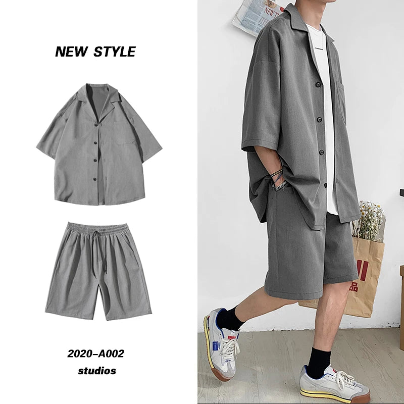 Men's Oversized Summer Jacket & Shorts Set – Korean Style 2-Piece Suit