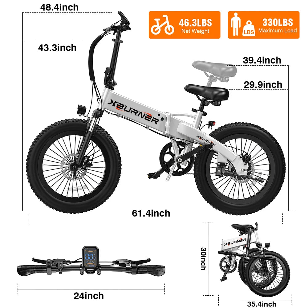 T8 Foldable Winter E-Bike — 720W 48V Fat Tire Adult Electric Bike, 45-Mile Range, UL Certified