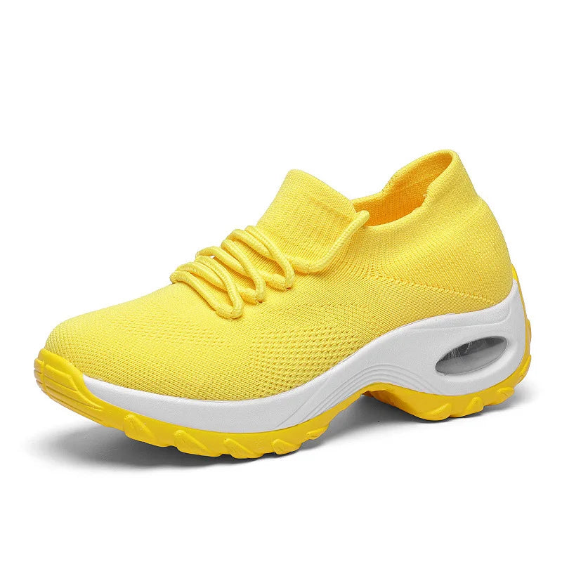 Women's Air Cushion Platform Sneakers — Mesh Lace-Up Tennis Shoes with Thick Sole (Sizes 35-42)