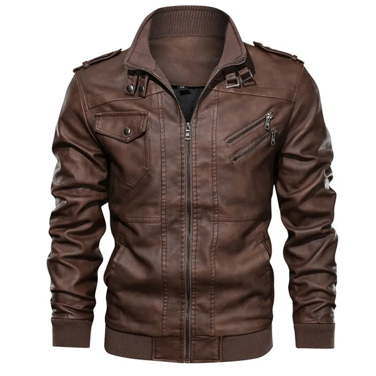 Men's Faux Leather Biker Jacket – Detachable Hood