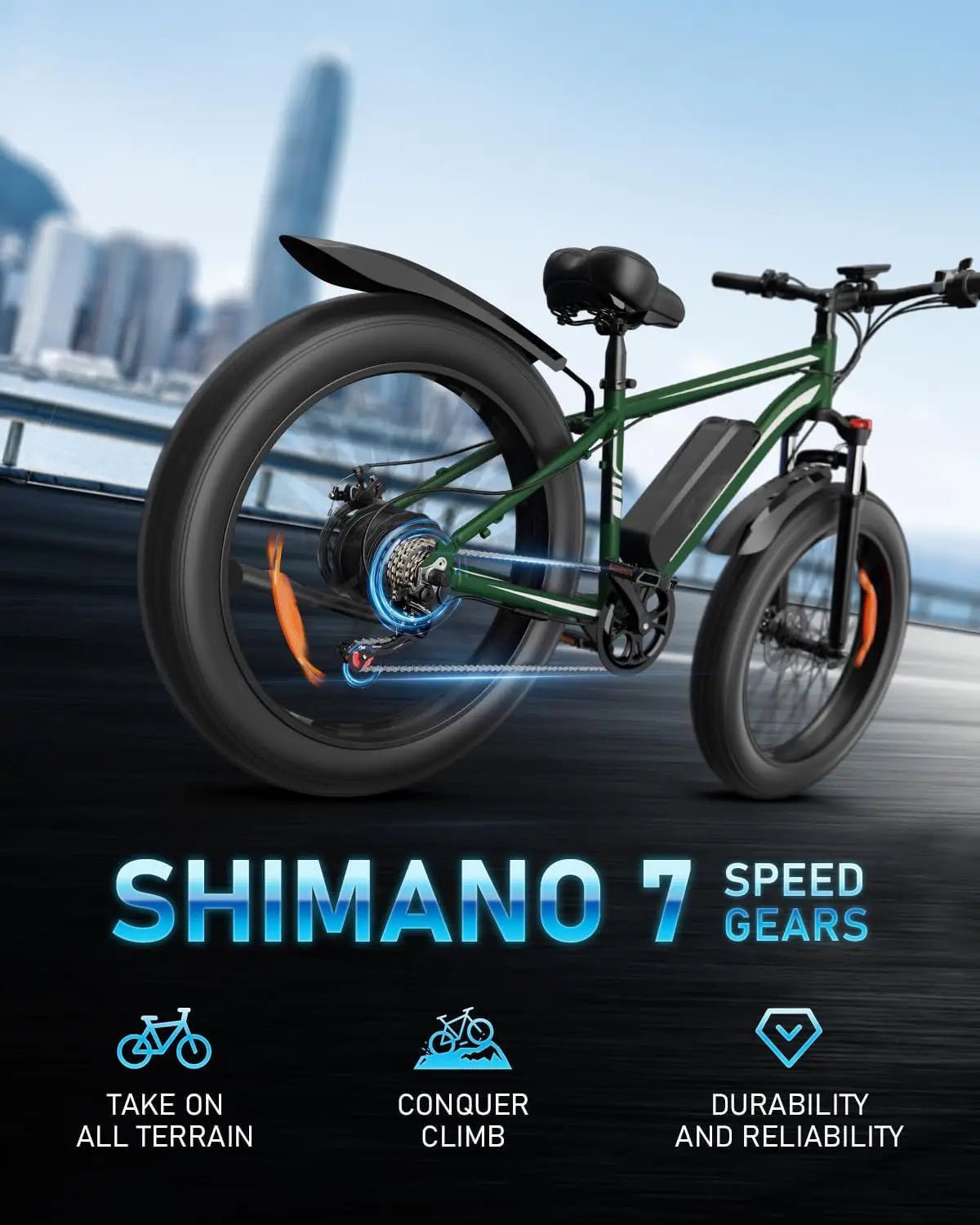 QJ26 1000W 26" All-Terrain Adult Electric Mountain Bike — 48V Fat Tire Off-Road Dirt E-Bike, 45-55km Range