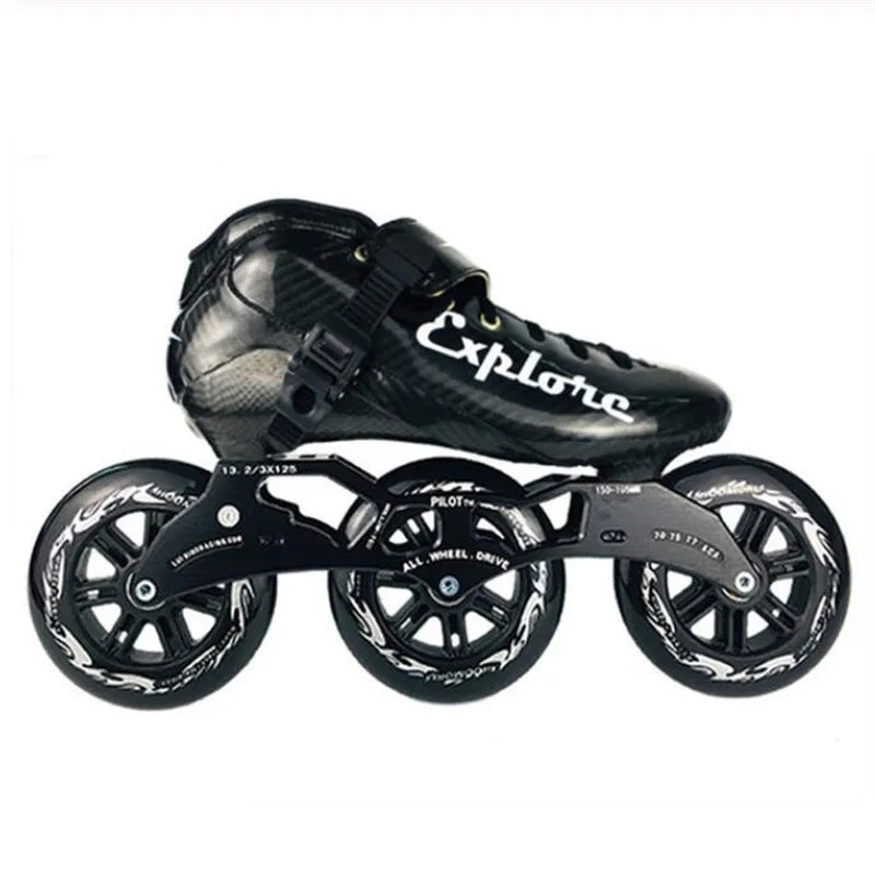 125mm 3-Wheel Marathon Inline Speed Skates – Carbon Fiber, 3x125mm Racing Skate Shoes for Kids & Adults
