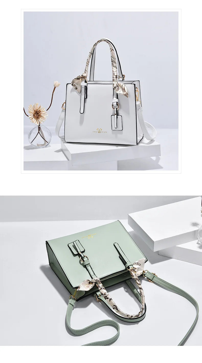 Elegant PU Square Tote Bag – Silk Scarf Crossbody Shoulder Handbag for Women