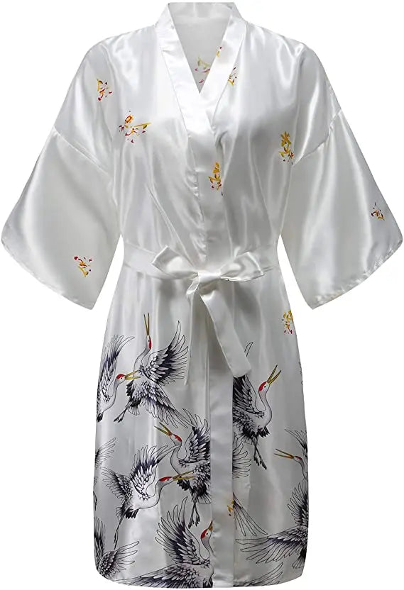 Silk Satin Floral Kimono Robe – Bridal Bridesmaid Short Bathrobe & Sleepwear for Women