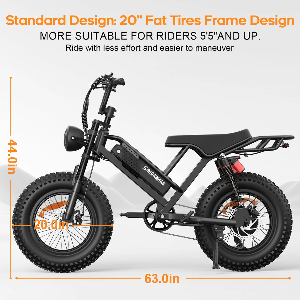 750W Fat Tire Electric Dirt Bike — 48V 15Ah 20" City & Trail E-Bike with 90km+ Range