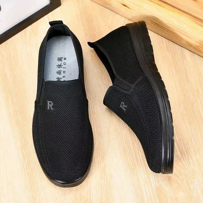 Men's Knit Slip-On Walking Loafers — Breathable Flyknit PU Sole Summer Shoes
