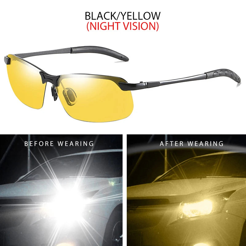 Half-Frame Photochromic Polarized Sunglasses | Vintage Metal Night Vision Driving Shades