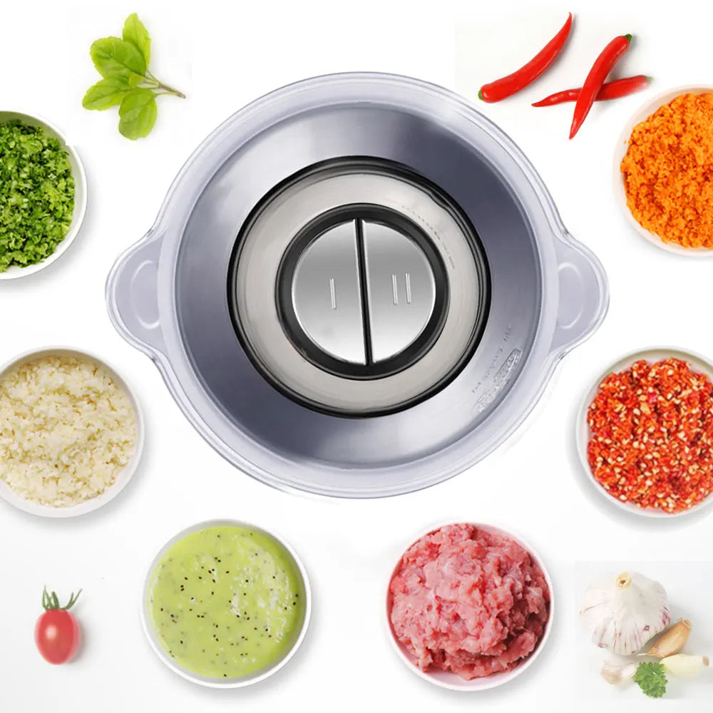 BioloMix 500W Electric Meat Grinder & Food Processor – 2L Stainless Steel, 2-Speed Chopper, Mincer & Slicer