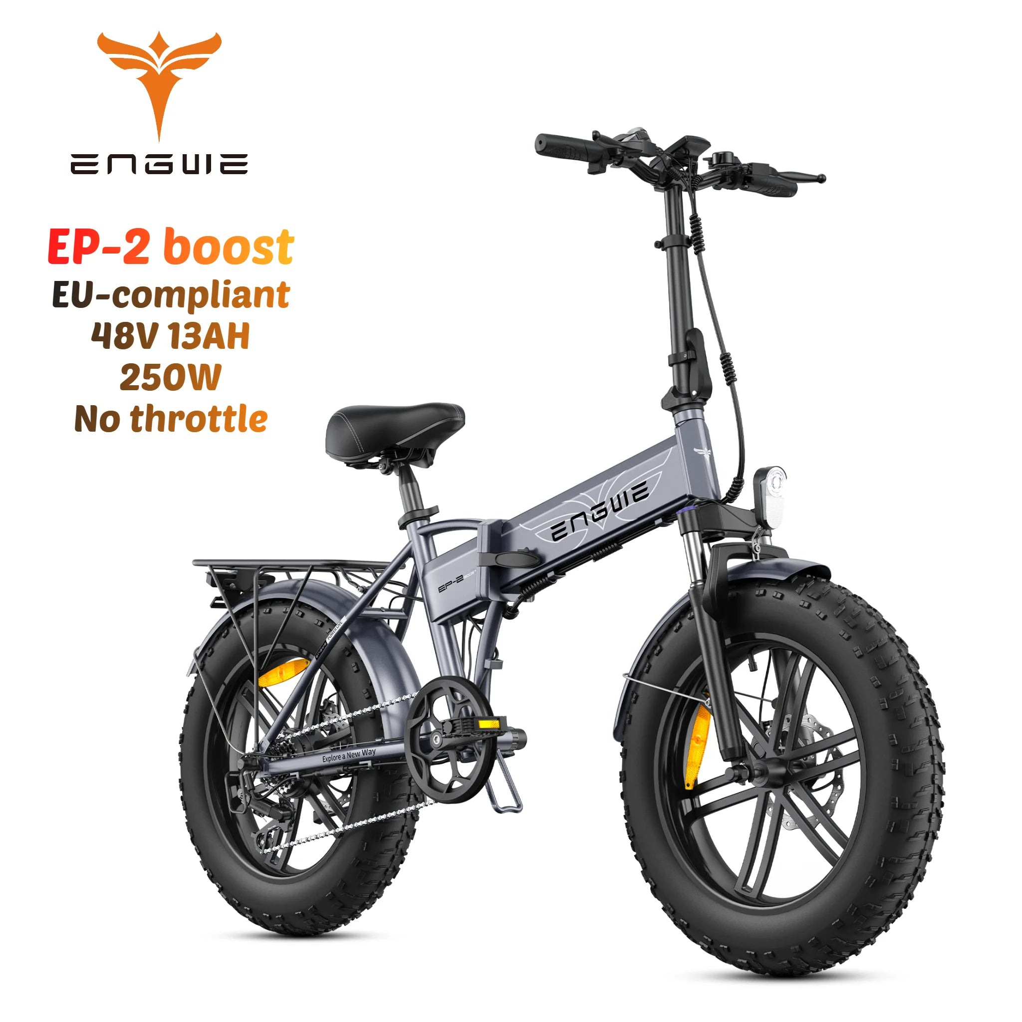 ENGWE EP-2 Boost 250W Folding Fat Tire Electric Mountain Bike — 48V 13Ah 20", 120km Range, CE Certified