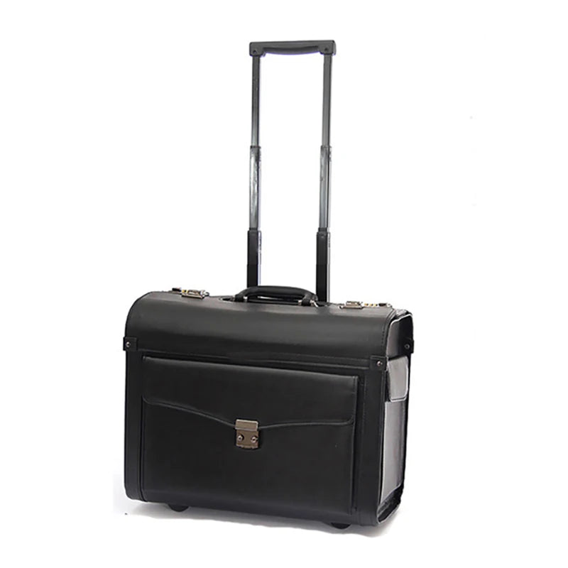 Retro PU Pilot Rolling Luggage – Cabin Trolley Suitcase