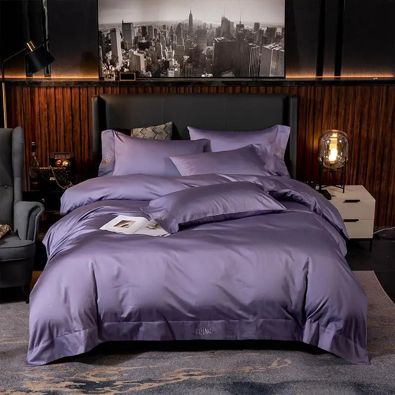 Egyptian Cotton Bedding Set – Silky Soft Duvet Cover, Bed Sheet & Pillow Shams, 4 or 6Pcs