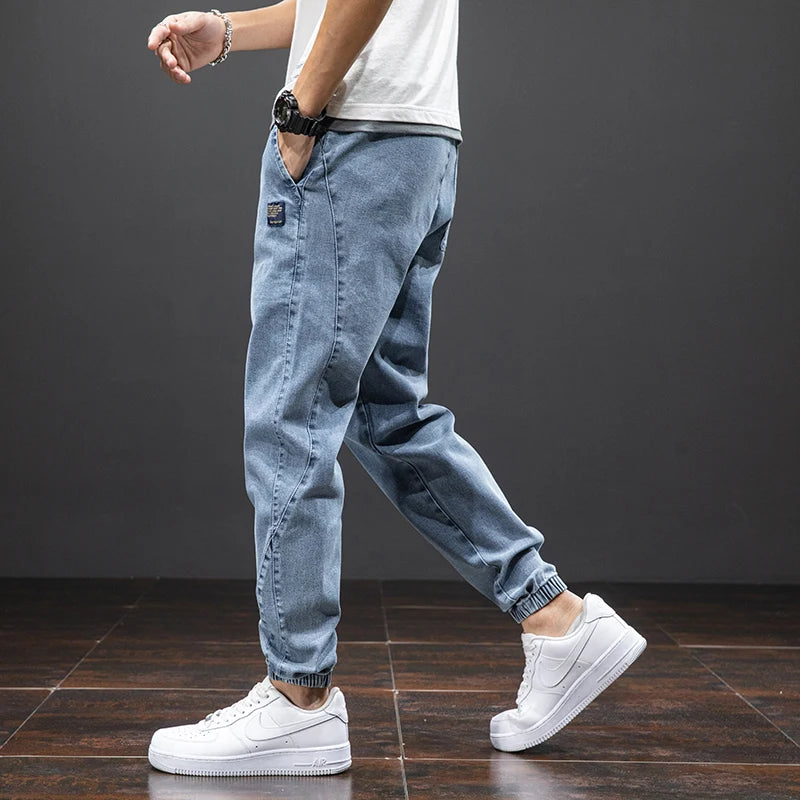 Men's Baggy Cargo Denim Jogger Pants — Streetwear Harem Jean Trousers Plus Size