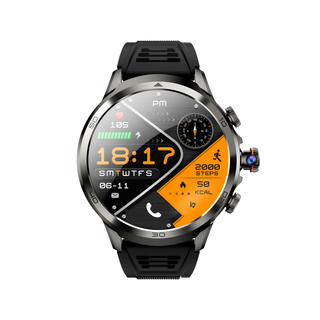 H19 Men's Smartwatch with 1.75 Inch HD AMOLED Screen 4G Connectivity IP67 Waterproof Silicone Band Side Camera GPS 3+32GB RAM