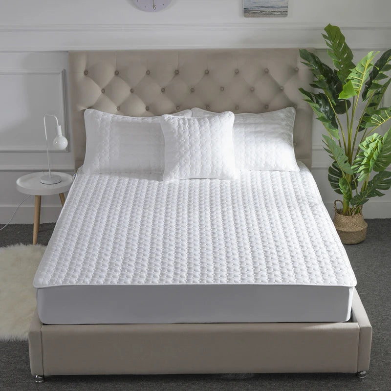 5-Sided Embossed Cotton Quilted Mattress Protector – Washable Anti-Mite Topper, Multiple Sizes