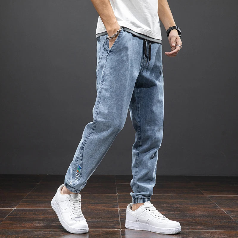 Men's Baggy Cargo Denim Jogger Pants — Streetwear Harem Jean Trousers Plus Size