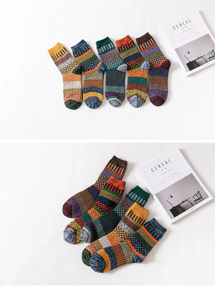 5 Pairs/lot  Winter Men's Wool Socks Thicken Sheep's Socks Warm Men Retro Style Colorful Fashion For Snow boots Man Socks