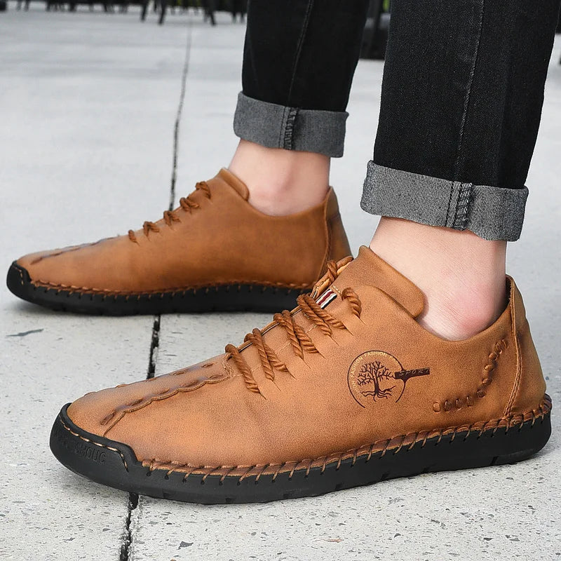 Men's Genuine Leather Driving Loafers — Cow Leather Moccasin Slip-On Shoes (Sizes 38-48)