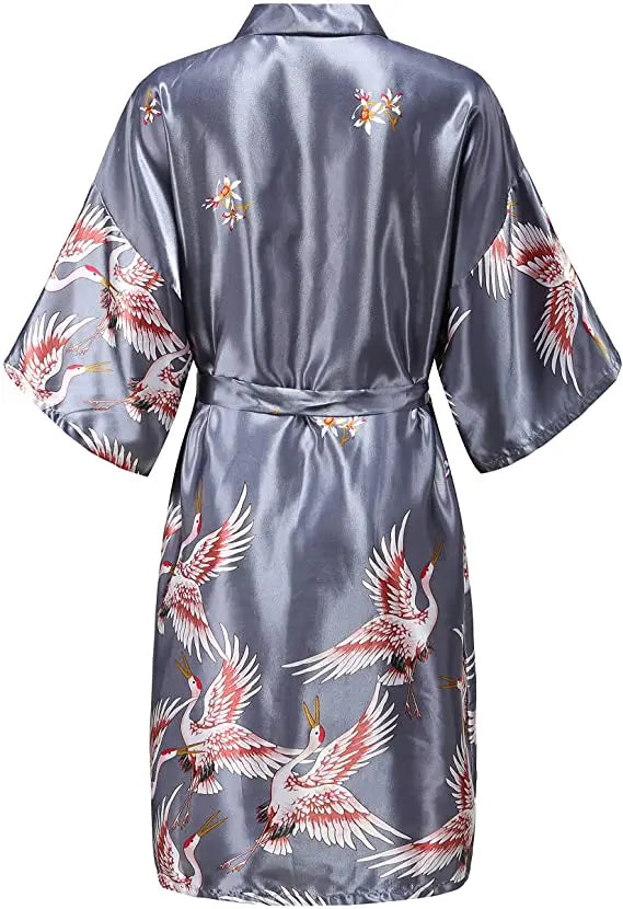 Silk Satin Floral Kimono Robe – Bridal Bridesmaid Short Bathrobe & Sleepwear for Women